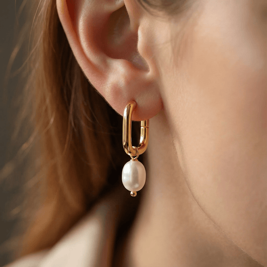 Aurielle Pearl Hoops – 18K Gold Elegance