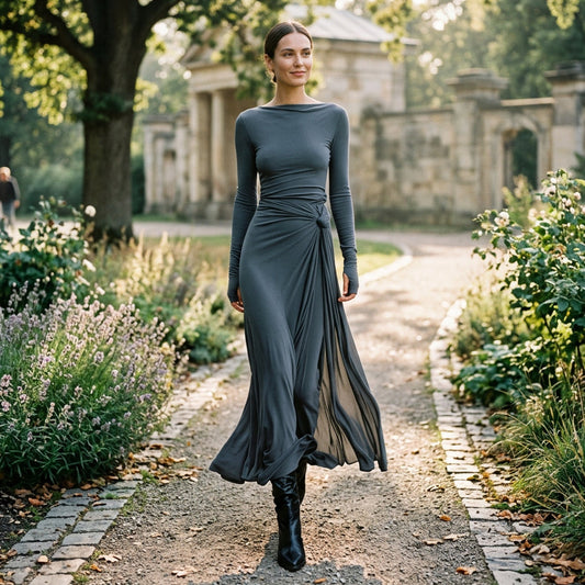 Clara - Elegant Grey Wrap Maxi Dress for Women