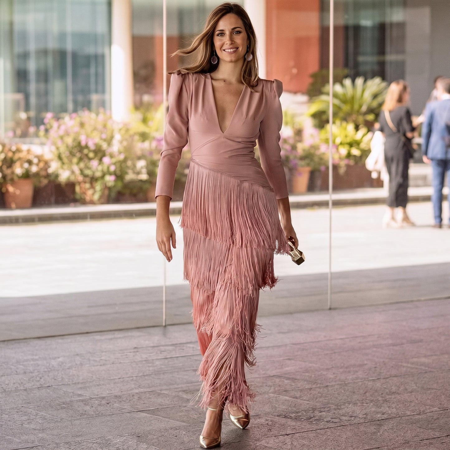 Amara - Elegant Fringe Detail Maxi Dress DONE