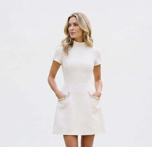 Bianca - Elegant Summer Mini Dress with Pearl Trim DONE 05-26-2026
