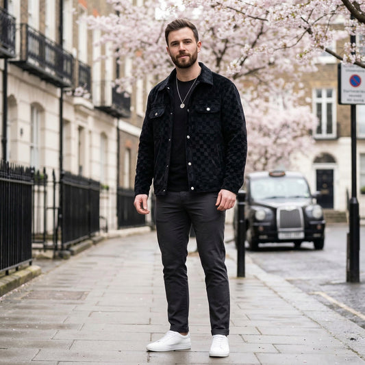 Checkered Eco-Suede Jacket