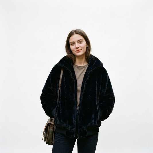 Cozy Retro Faux Fur Bomber Jacket for Women