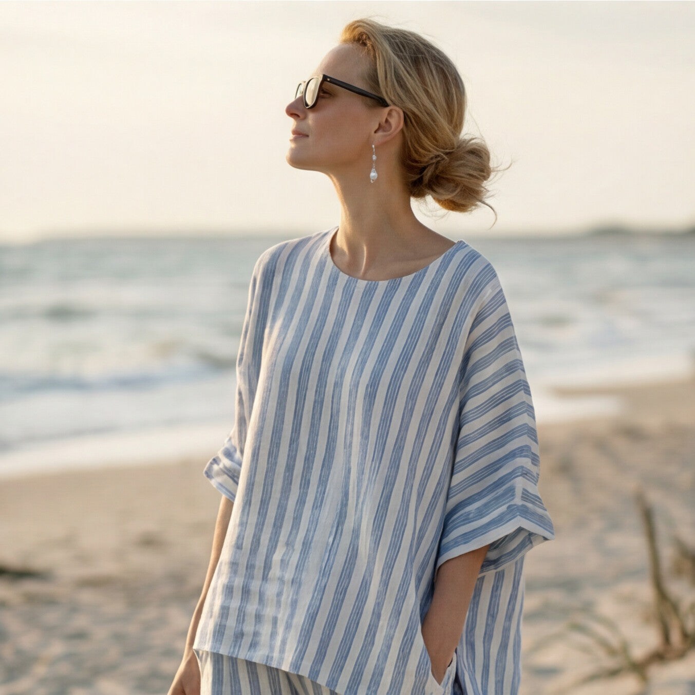 Elegant Blue Striped Linen Set