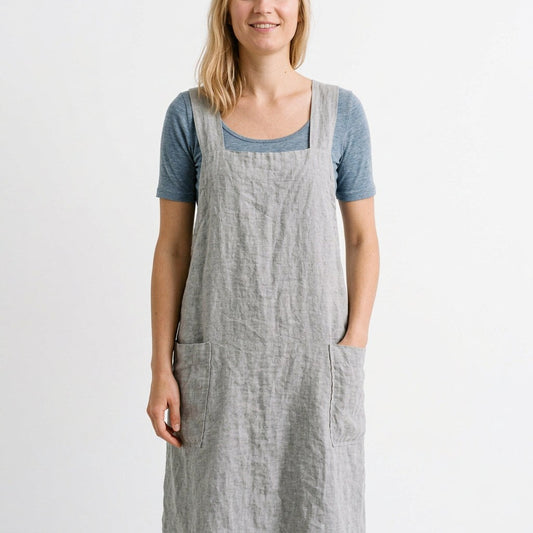 Elegant Cotton Apron Dress with Pockets