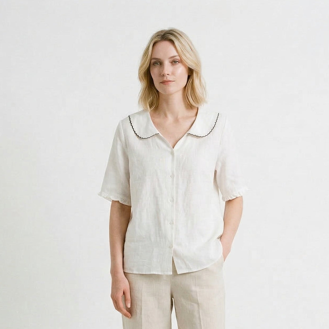 Elegant Cotton-Linen Womens Blouse for Summer