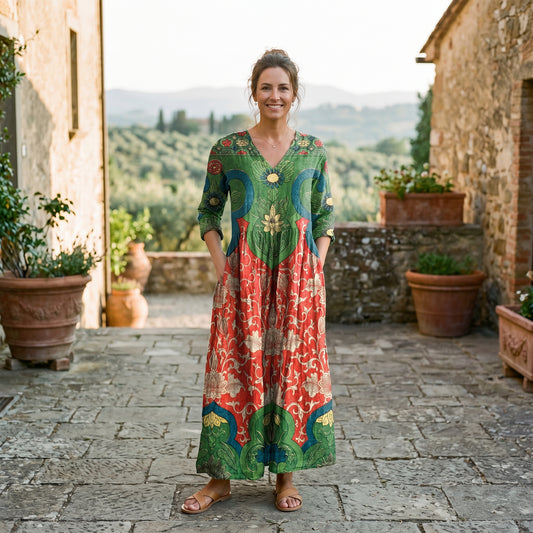 Mia | Vibrant Floral Maxi Dress for Women, Relaxed V-Neck Long Dress DONE 06-05-2026