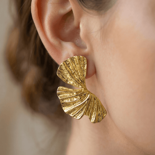 Minimalist Ginkgo Earrings in Gold Tone