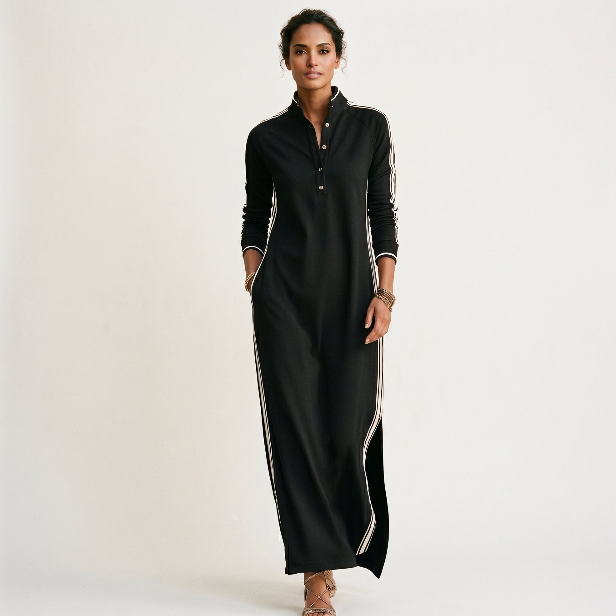 button down maxi dress with sleeves Sophia