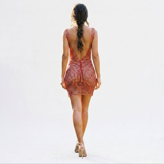 Stylish Sheer Rhinestone Women's Dress DONE