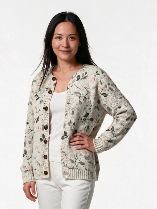 Albertine - Women's Floral Print Button Front Cardigan - view 2