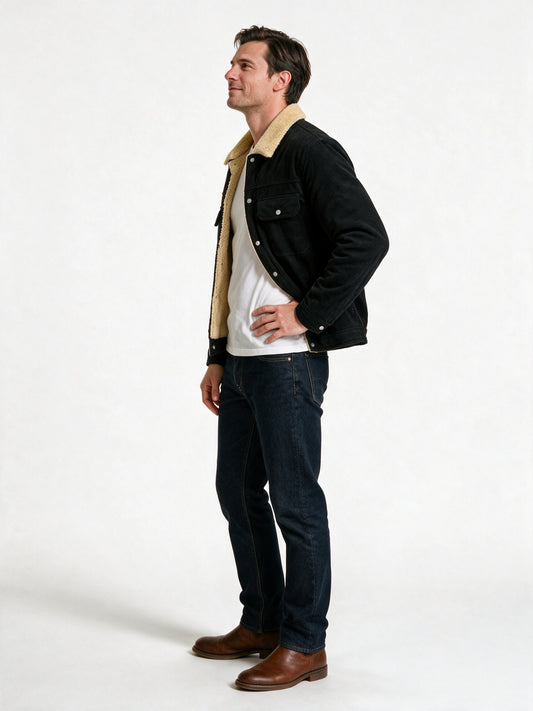Alexander - Textured Snap-Front Jacket with Plush Collar for Men - view 2