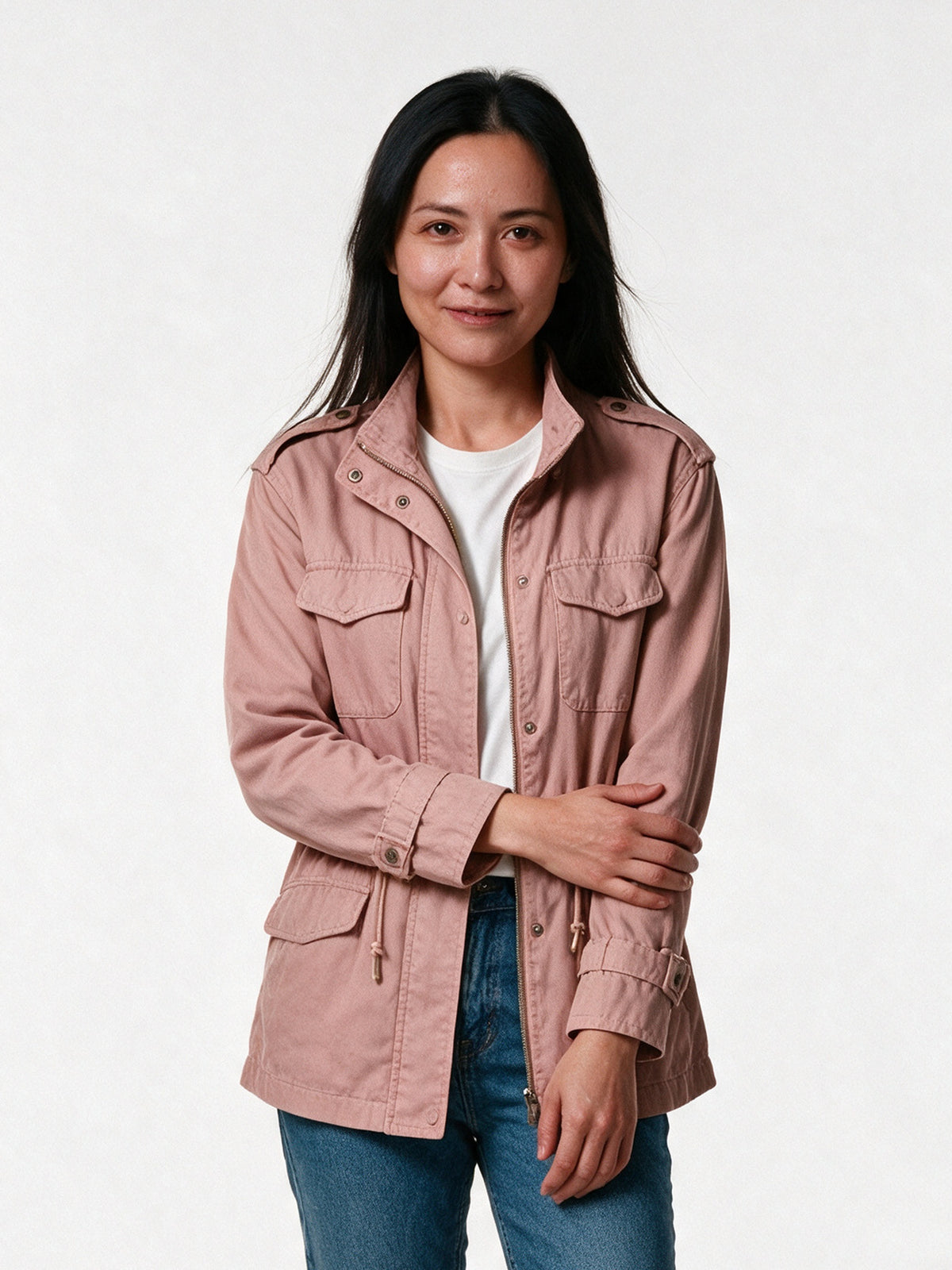 Amara - Soft Ladies Utility Jacket with Adjustable Fit - Pink