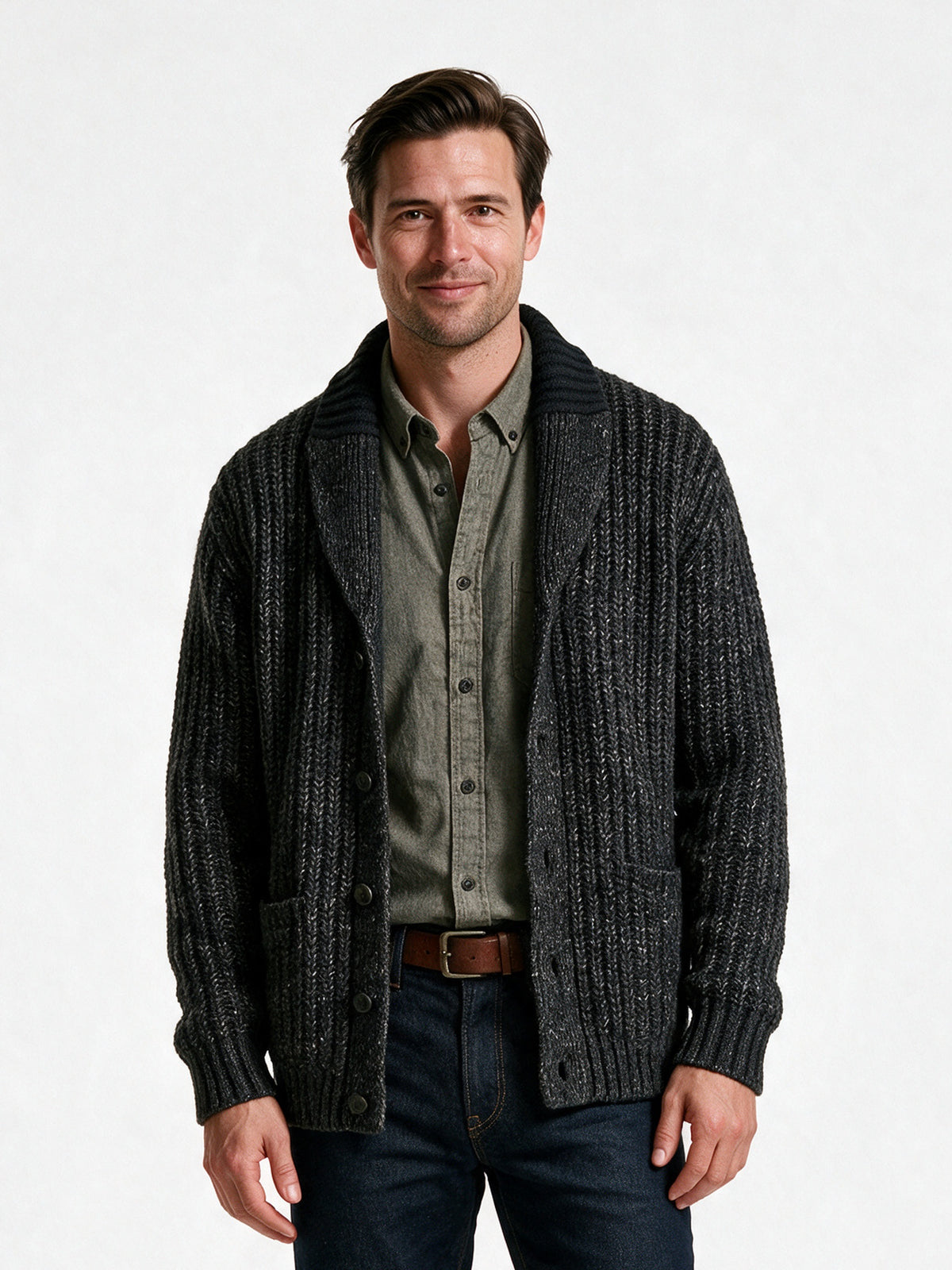 Amelia - Elegant Wool Blend Knitted Cardigan Sweater - Black