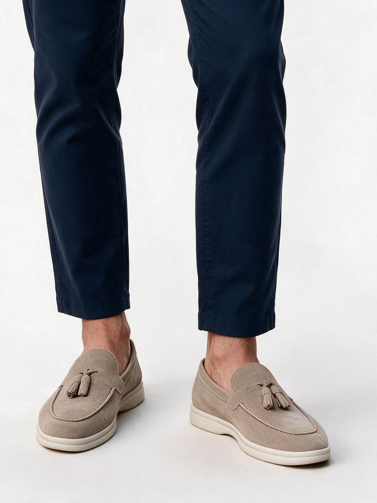 Vitor - Men's Tassel Loafers with White Sole - Beige