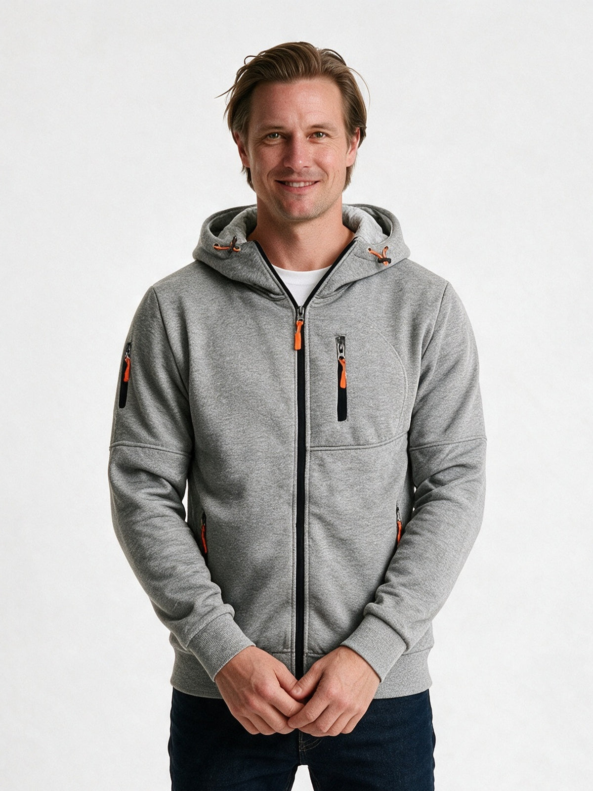 Bram - Men's Full Zip Hoodie with Zip Pockets - Light Grey