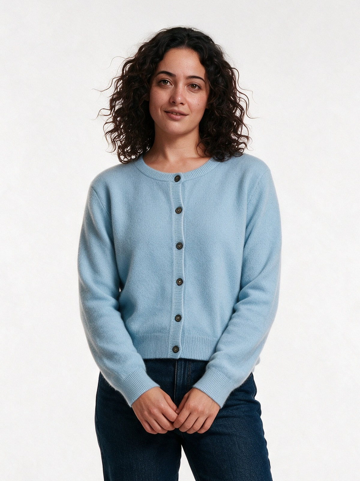 Clemence - Women's Fine Knit Button-Up Cardigan - Sky Blue