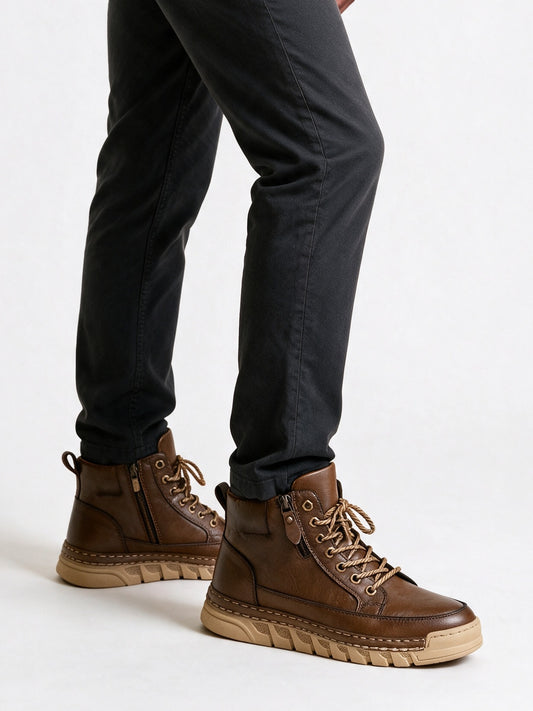 Declan - Men's High Top Lace Up Side Zip Boots - view 2