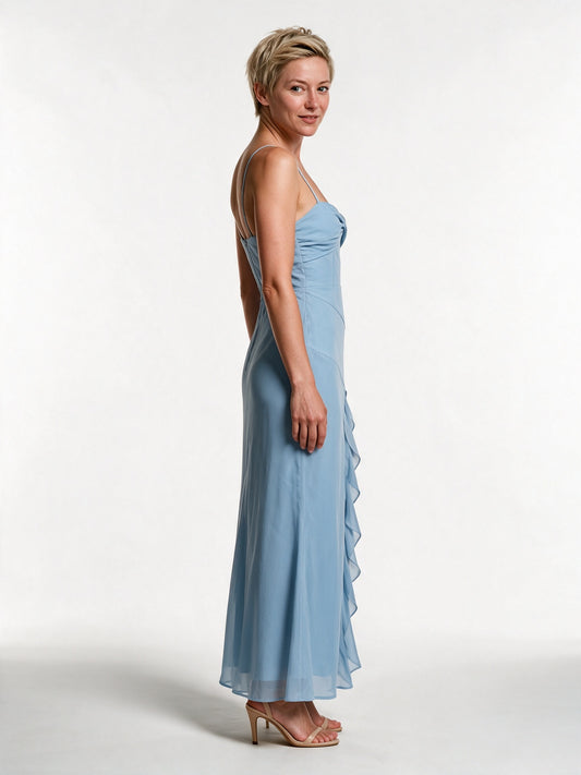 Delphina - Twist Front Ruffle Slit Maxi Dress - view 2
