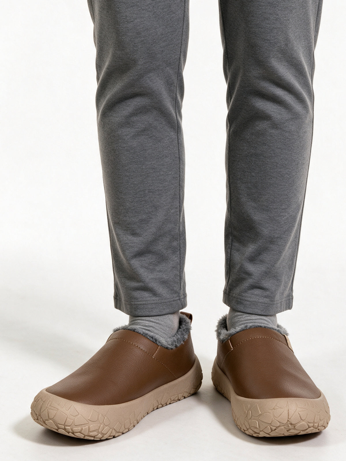 Ebba - Women's Lined Slip On Shoes with Chunky Sole - Brown