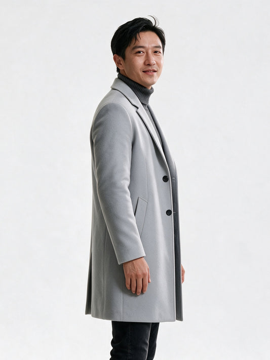 Edmund - Men's Single Breasted Notch Lapel Long Coat - view 2