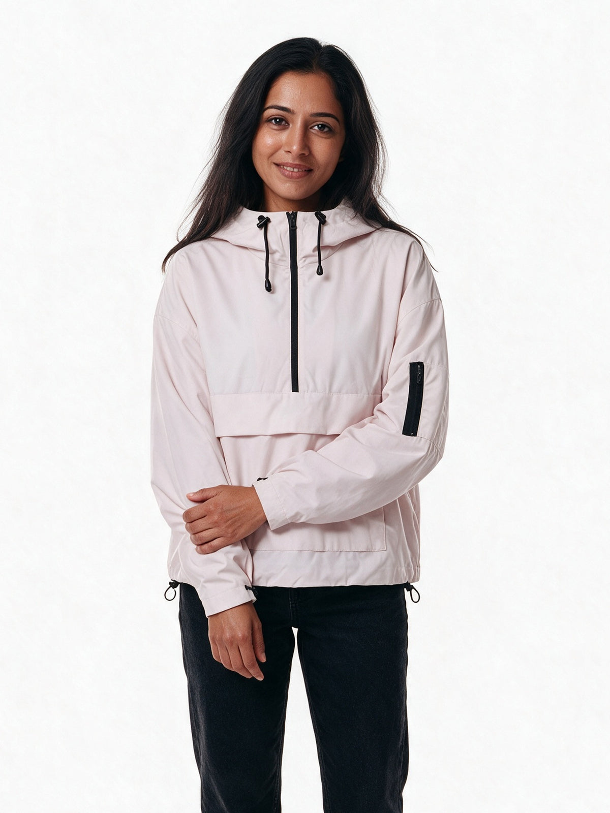 Elsa - Women's Oversized Half-Zip Hooded Anorak - Blush