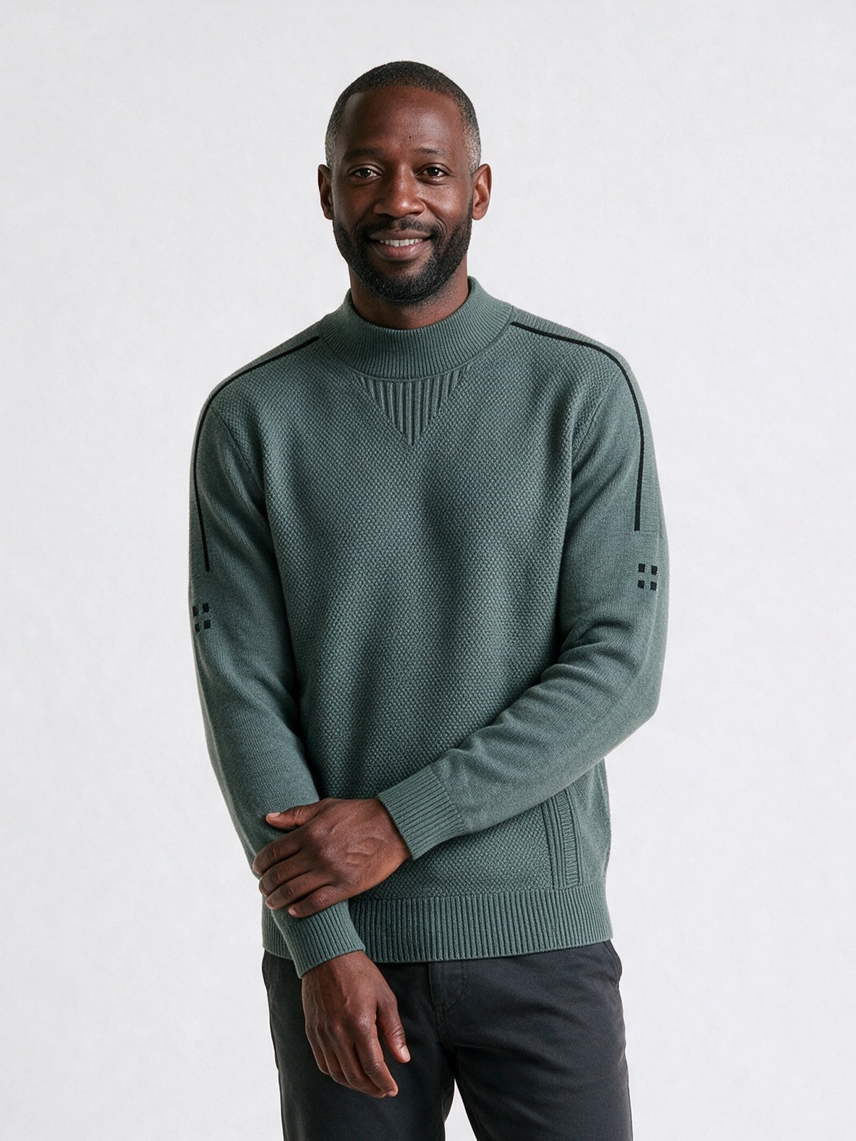 Fergus - Men's Textured Mock Neck Sweater - Sage Green