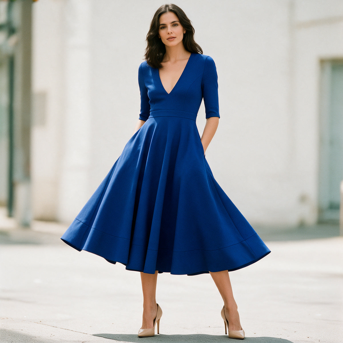 Fernanda - Elegant Floral Midi Dress with Sleeves
