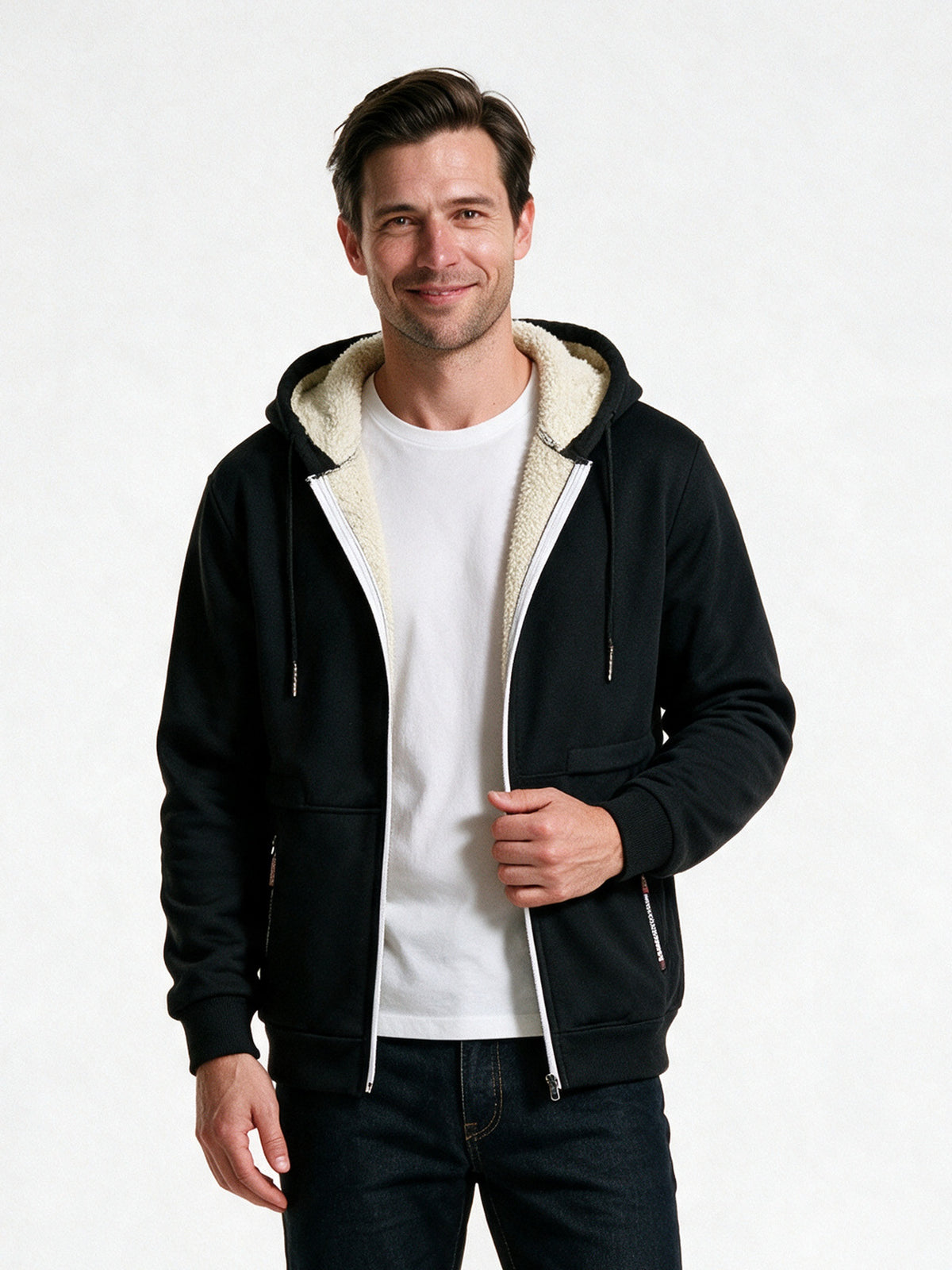 Gabrielle - Cozy Thick Sherpa Hooded Sweatshirt for Men - Black
