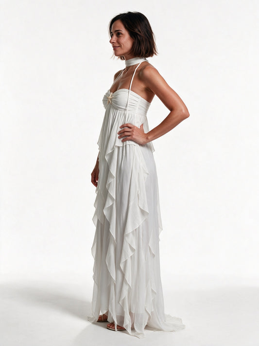 Giada - Halter Neck Cascading Ruffle Maxi Dress - view 2