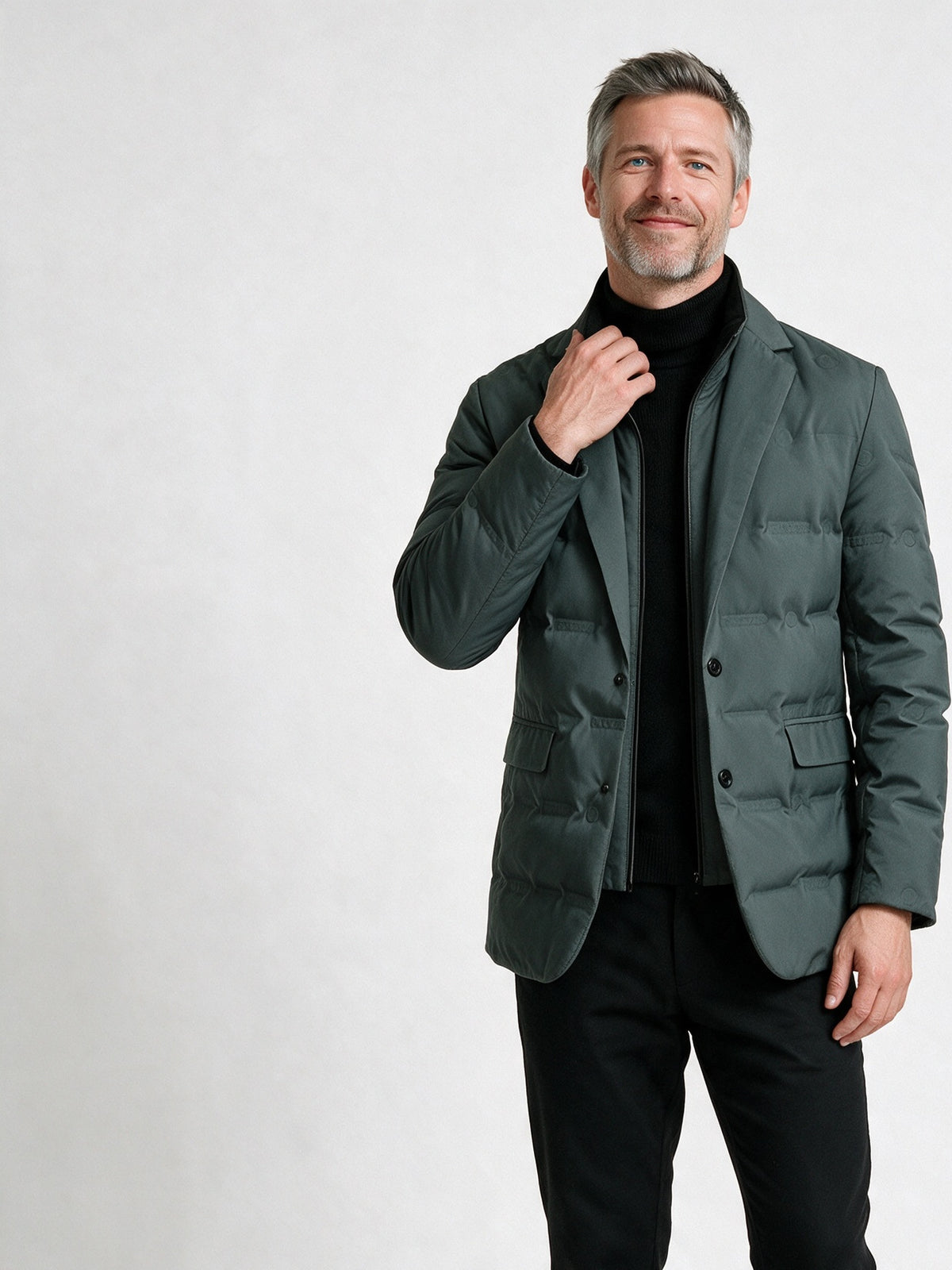 Harrison - Men's Quilted Padded Blazer Jacket with Zip Insert - Slate Gray