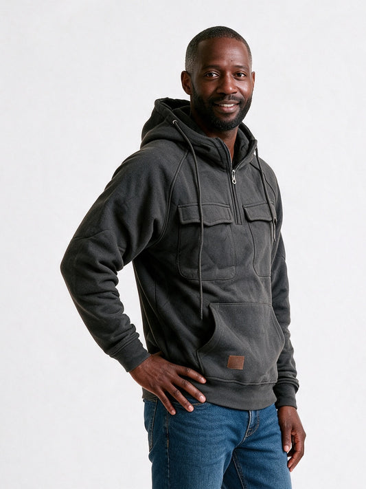 Hugo - Men's Quarter Zip Utility Hoodie with Pockets - view 2