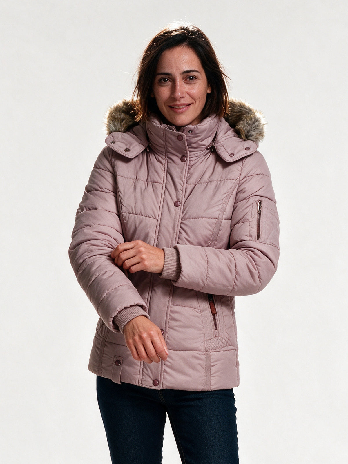 Ingrid - Women's Quilted Hooded Jacket with Lined Hood - Pink