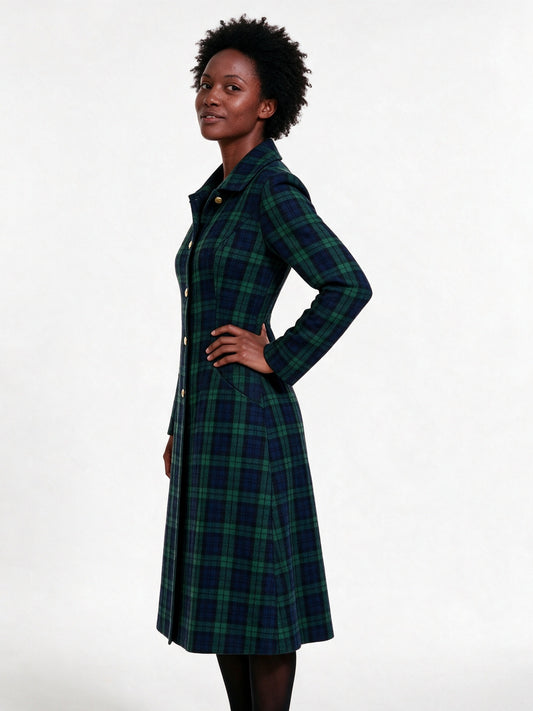 Isla - Women's Plaid Single Breasted Long Coat - view 2