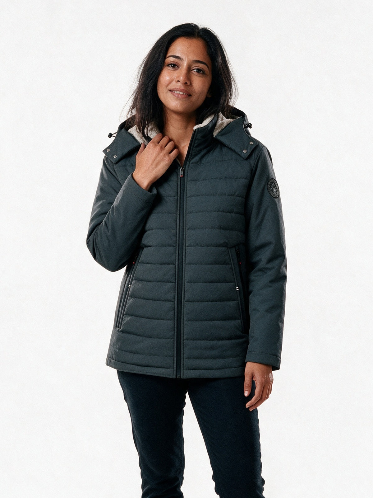 Karla - Women's Fluffy Lined Hooded Quilted Jacket - Gray
