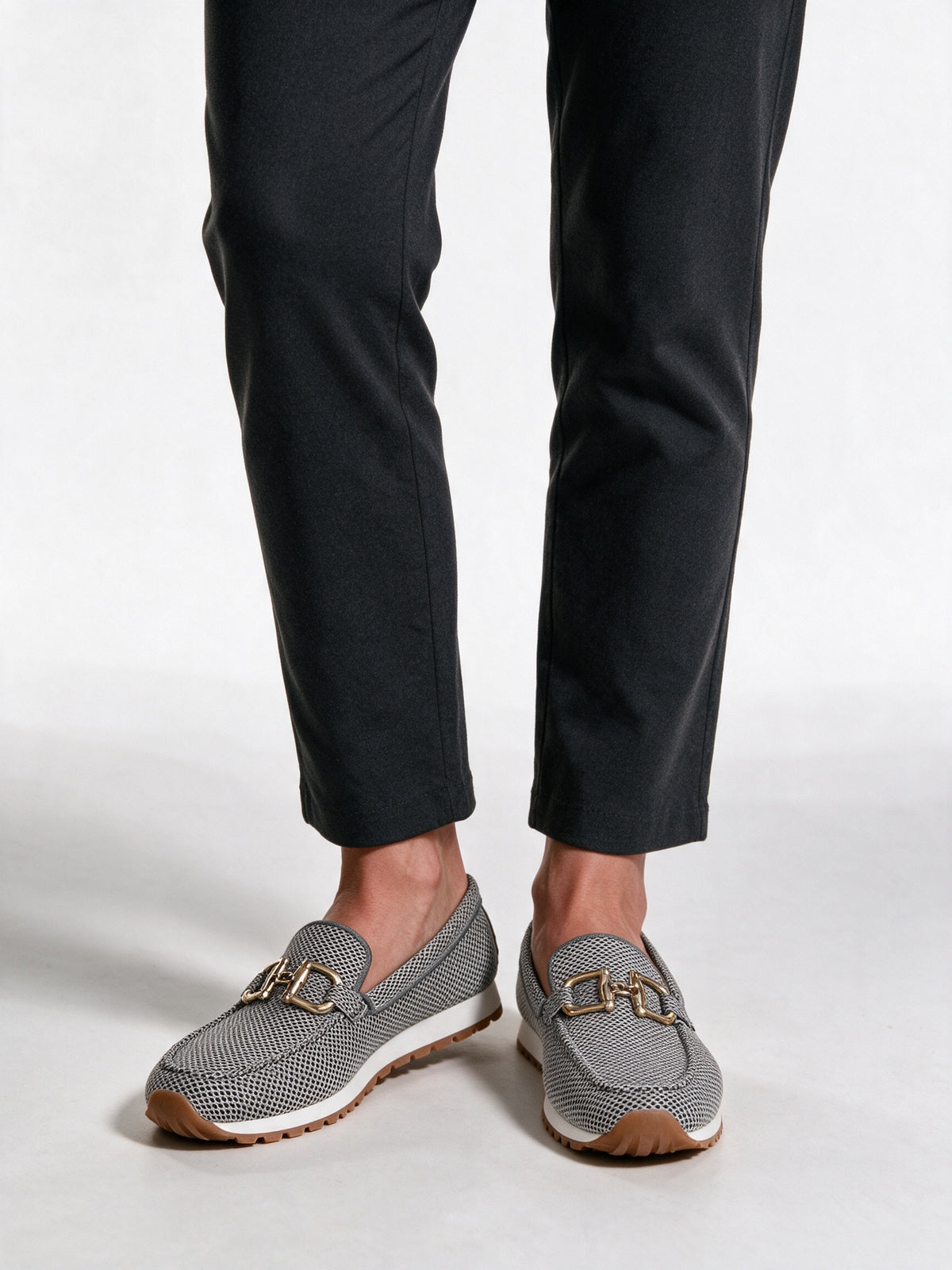 Lucille - Women's Open Weave Horsebit Loafer Sneakers - Gray
