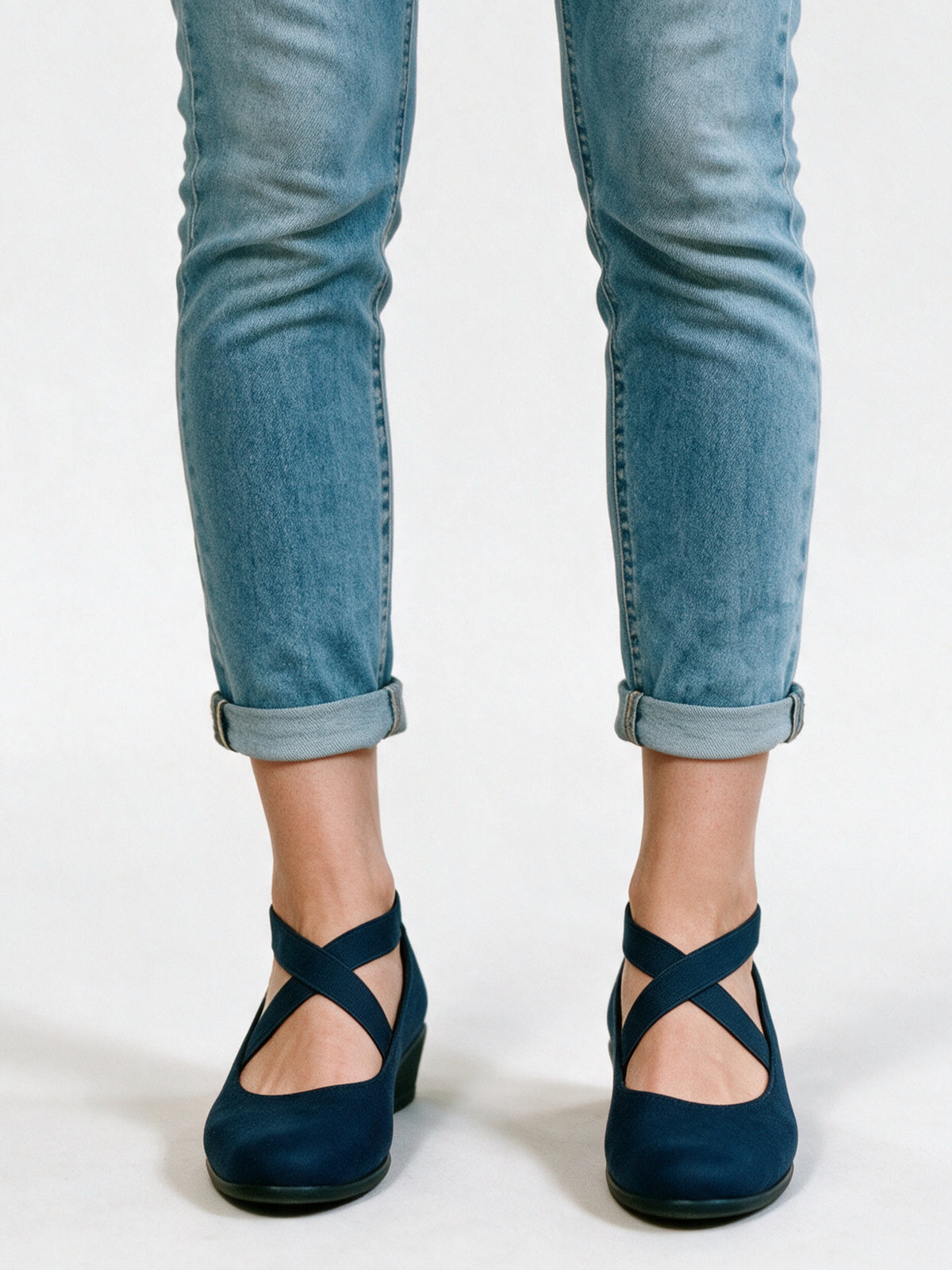Magali - Women's Cross Strap Wedge Ballet Flats - Navy