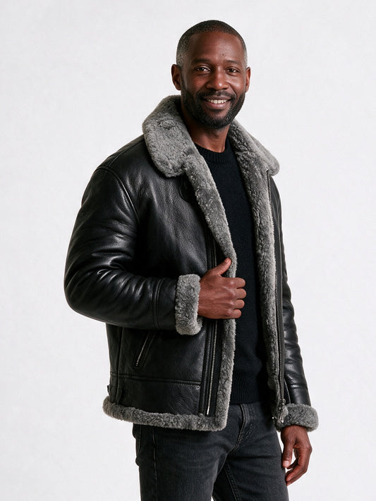 Magnus - Men's Aviator Jacket with Fluffy Collar - view 2