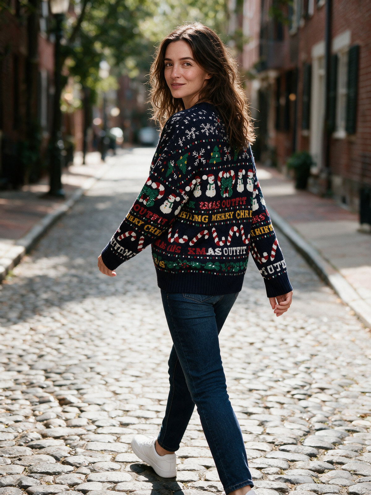 Majken - Women's Oversized Patterned Party Sweater - view 4