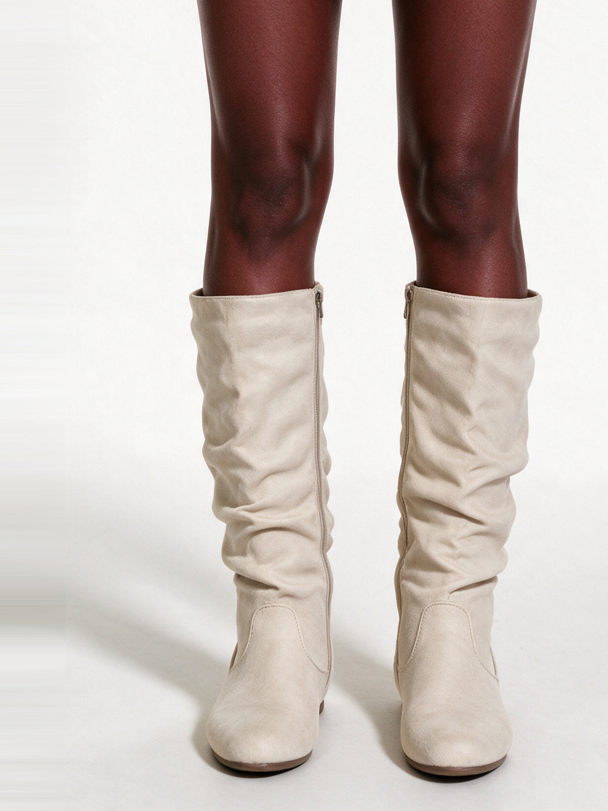 Margit - Women's Flat Side Zip Slouch Boots - Cream