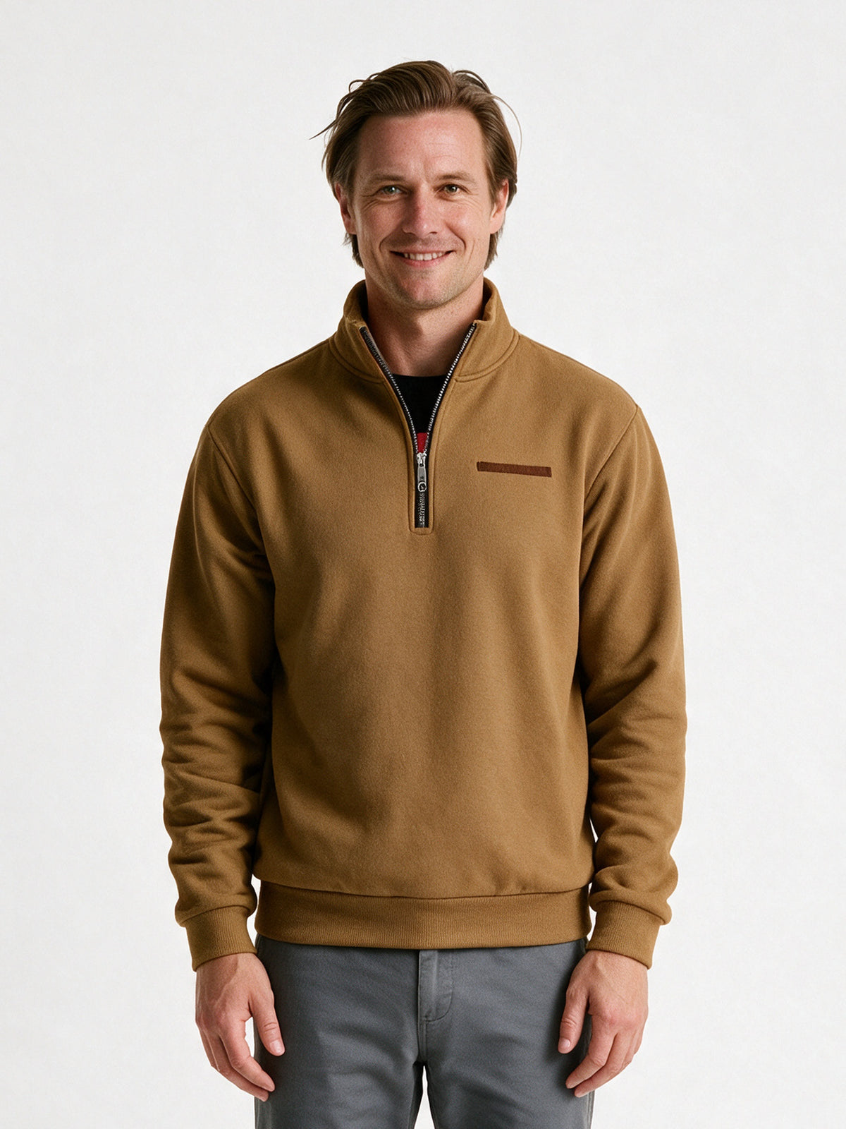 Olof - Men's Quarter Zip Stand Collar Sweatshirt - Caramel