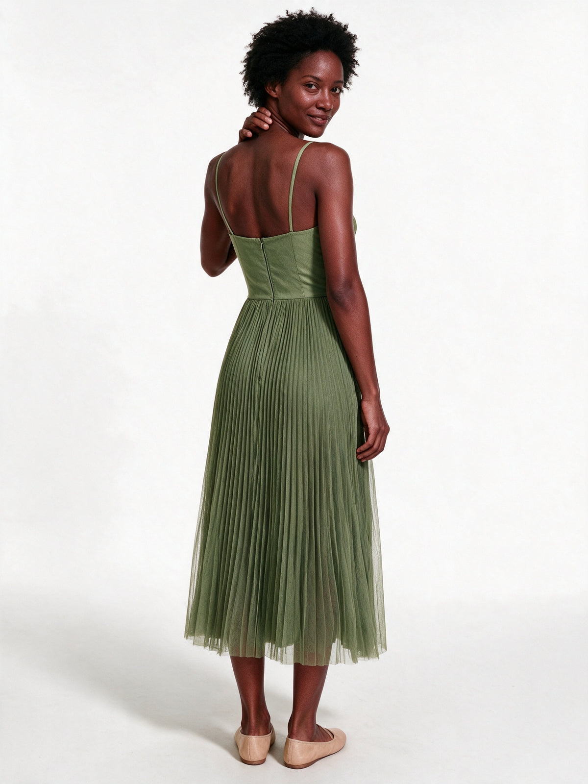 Ottavia - Pleated Bustier Midi Dress with Thin Straps - view 5