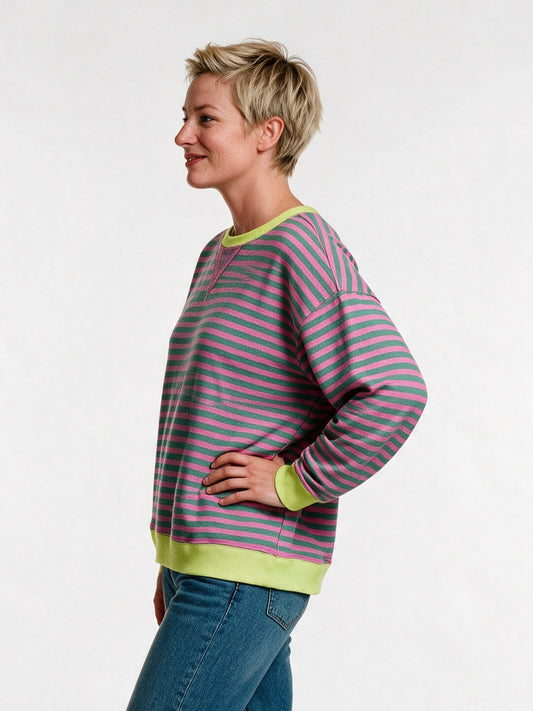 Posy - Women's Oversized Striped Crew Neck Sweater - view 2