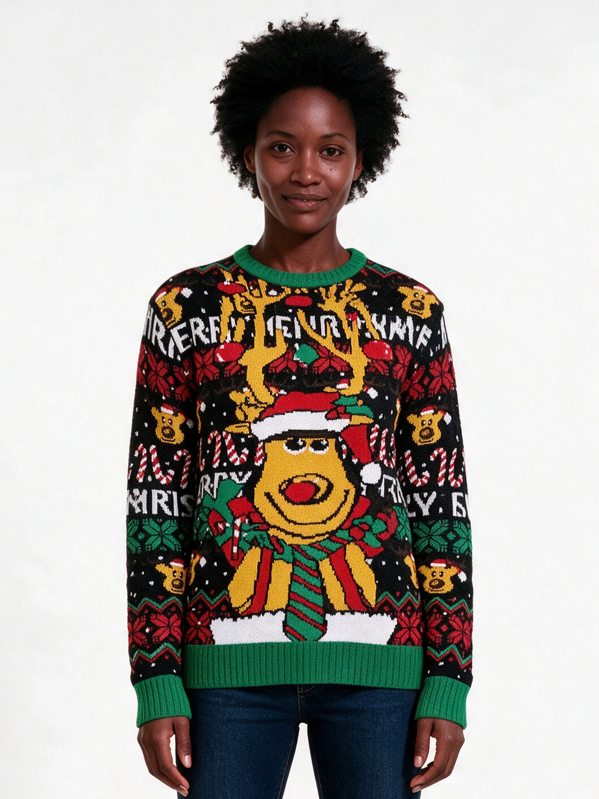 Ronja - Women's Fun Patterned Party Sweater in Five Designs - Reindeer
