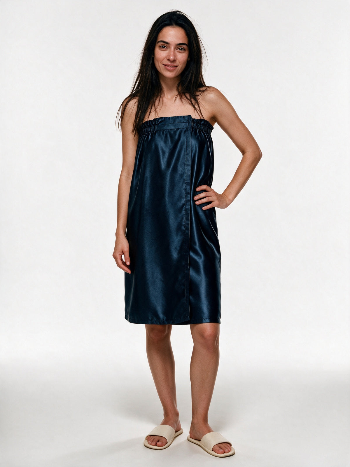 Ruana - Women's Reversible Ruffled Bath Wrap - Navy