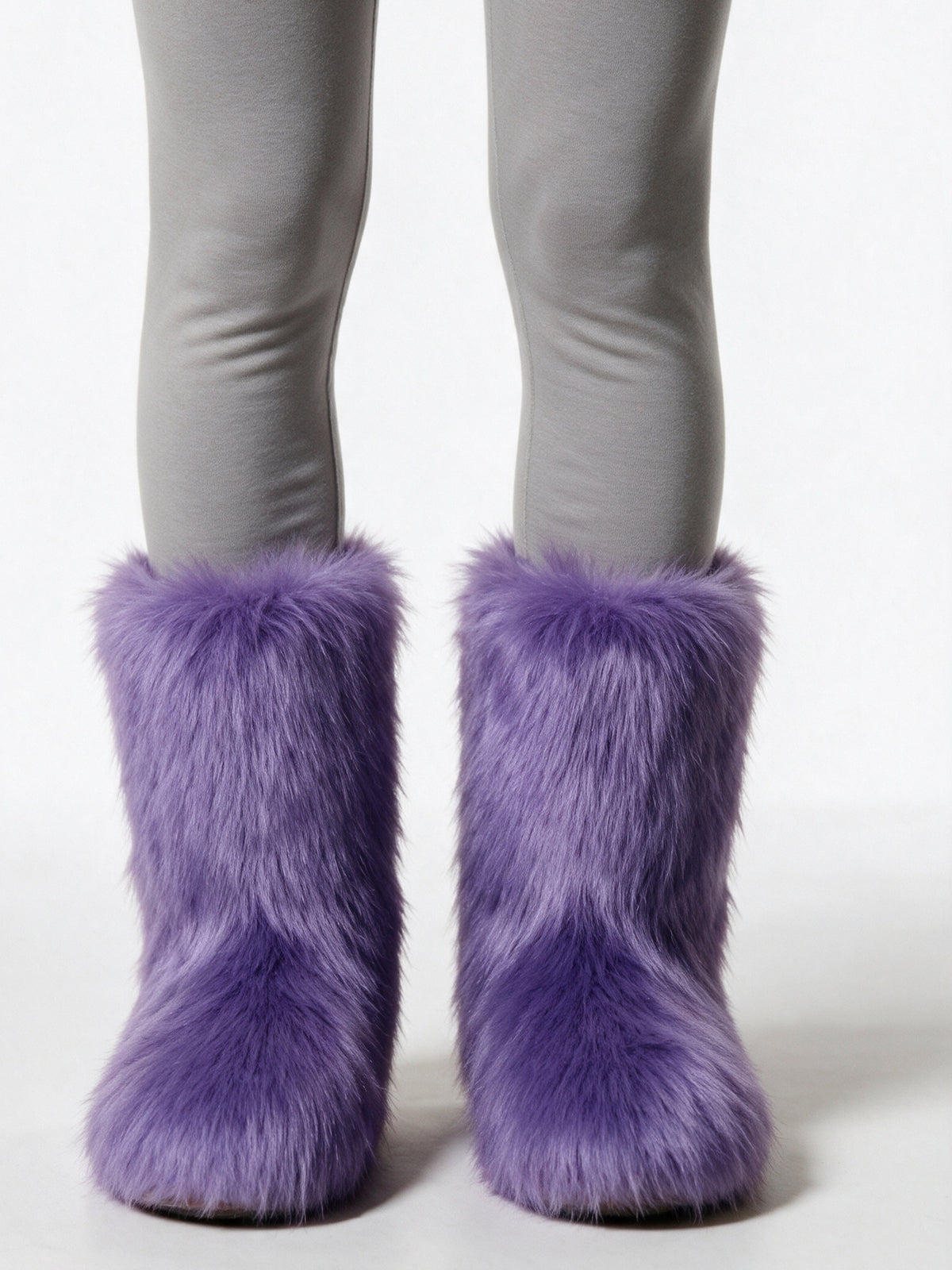 Saga - Women's Fluffy Mid Calf Pull On Boots - Lilac