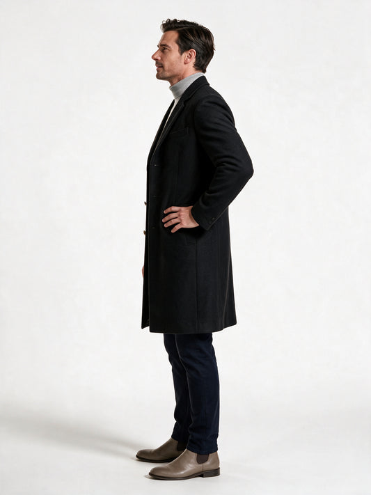 Samuel - Men's Slim Fit Notch Lapel Long Overcoat - view 2