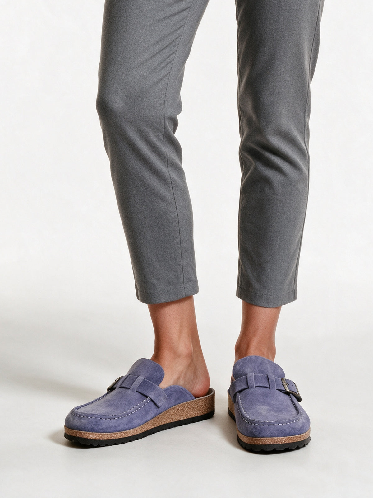 Signe - Women's Cushioned Buckle Strap Slip-On Mules - Lavender