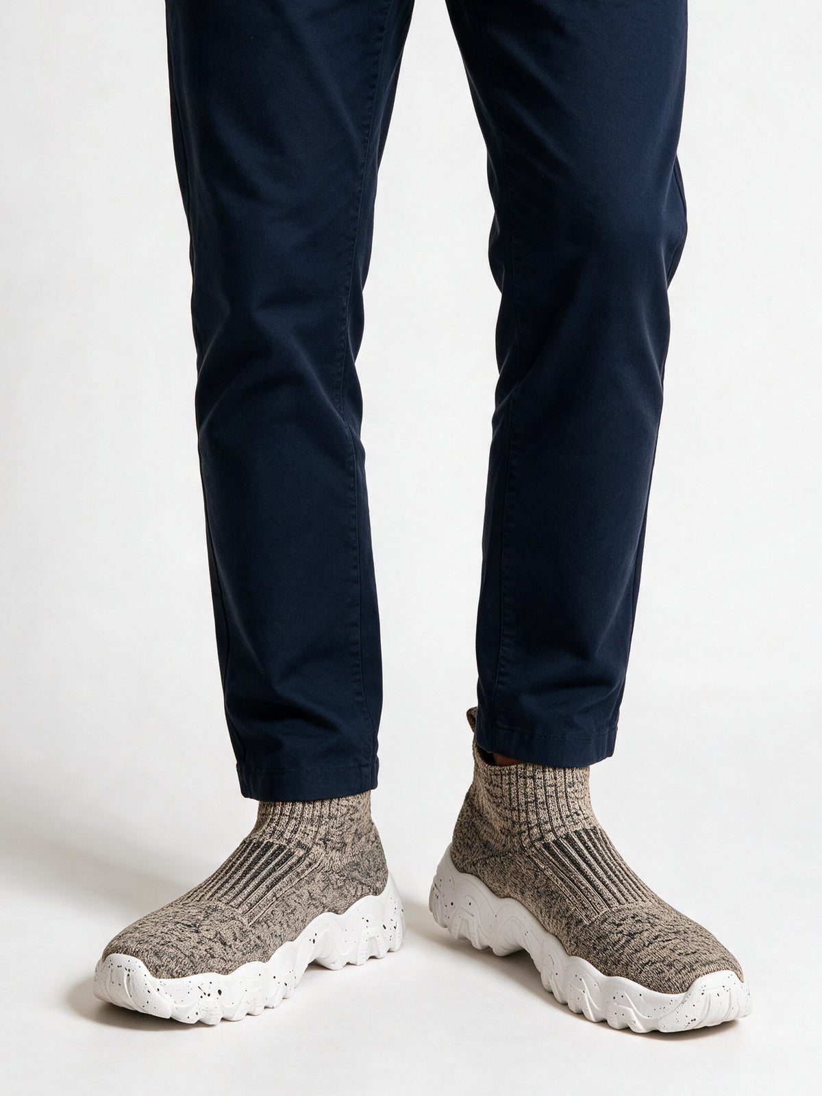 Silas - Men's Mid Ankle Knit Sock Sneakers - Beige
