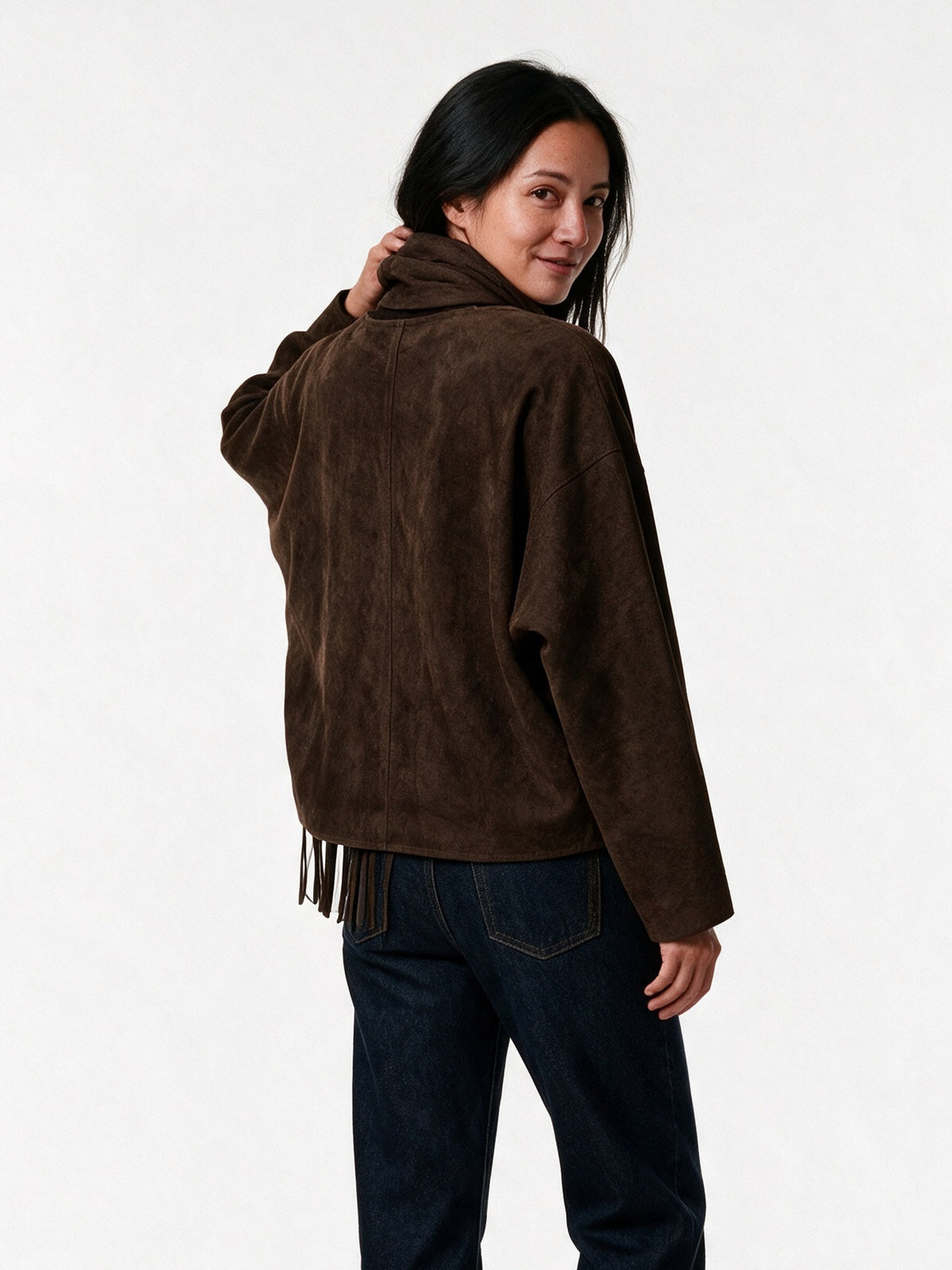 Talia - Women's Button Front Jacket with Detachable Fringe Scarf - view 5