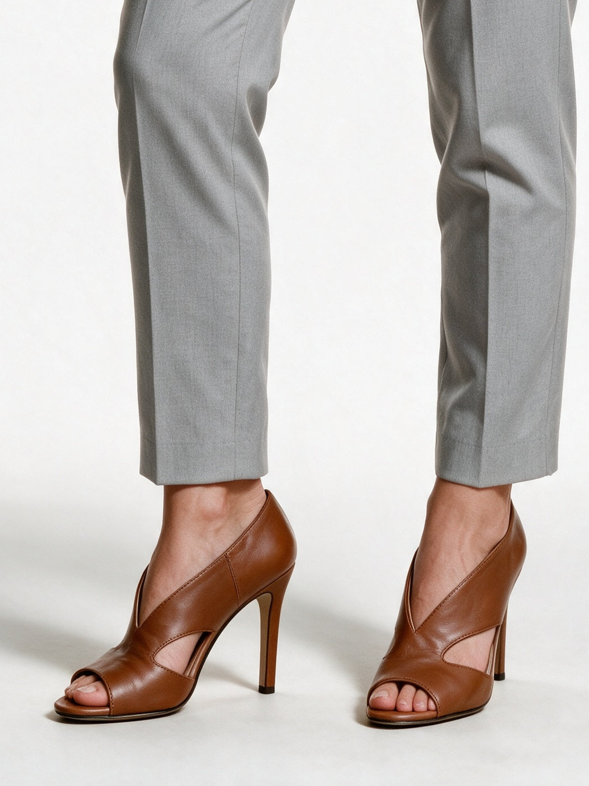Claudia - Women's Cut-Out Peep Toe Stiletto Heels - Brown